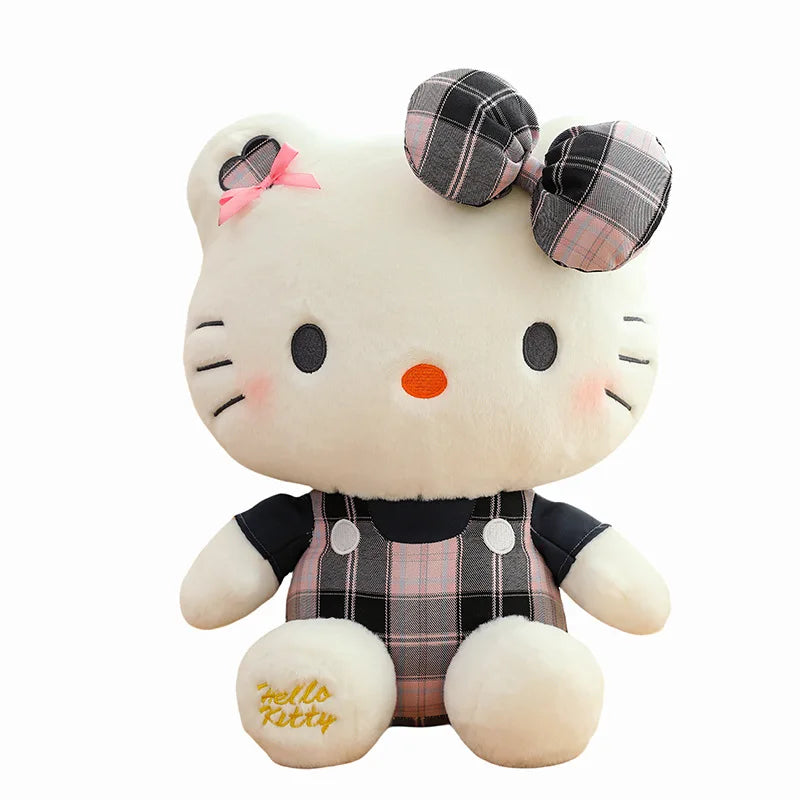 Sanrio Hello Kitty Plush Toy Retro Plaid Skirt Kitty Doll Stuffed Animal Creative Gift for Kids Birthday Christmas Girls Pillow