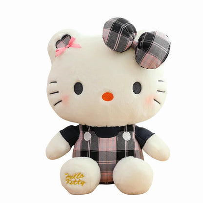 Sanrio Hello Kitty Plush Toy Retro Plaid Skirt Kitty Doll Stuffed Animal Creative Gift for Kids Birthday Christmas Girls Pillow
