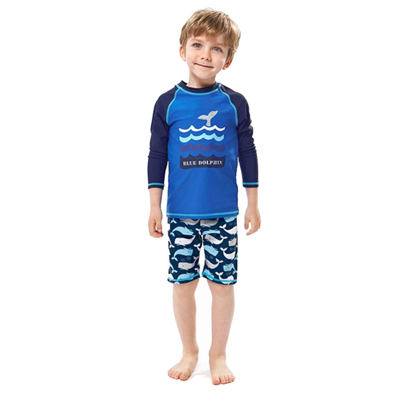 2025 Boys Girls Swimwear 3 to 4 5 6 7 8 9 10 11 12 Years Toddler Summer Cute Swimsuit Long Sleeve Kids 2piece Set Surf Beachwear