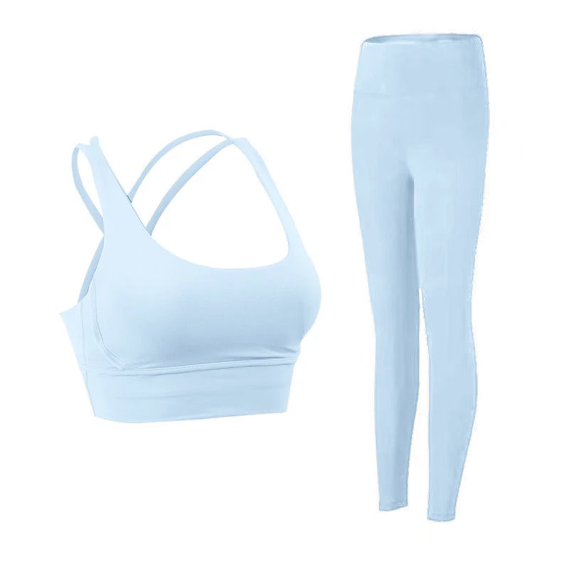 2 Piece Women’s Yoga Tracksuit Athletic Wear Pilates Fitness Suit Gym Workout Push Up Sports Bra Leggings Set - Baby
