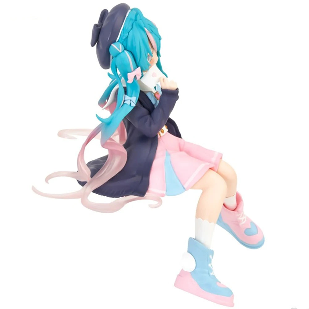Hatsune Miku Pink Sakura Sitting PVC Anime Figure Model Toy Decoration Collectible Gift - No Box