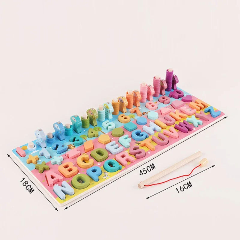 Kids Montessori Math Toys For Toddlers Educational Wooden Puzzle Fishing Toys Count Number Shape Matching Sorter Games Board Toy