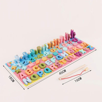 Kids Montessori Math Toys For Toddlers Educational Wooden Puzzle Fishing Toys Count Number Shape Matching Sorter Games Board Toy
