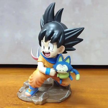 Dragon Ball 15cm Childhood Little Goku Hugs Puer Ya Mu Tea Little Follower Figures Statue Pvc Model Statue Collection Toys Gift