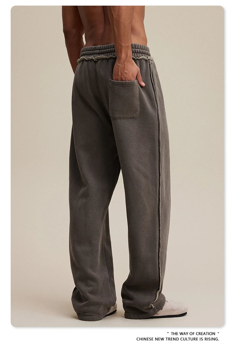 ZODF 2025 Winter Unisex Washed Fleece Straight Pants 400gsm Knitted Warm Loose Trousers HY1093