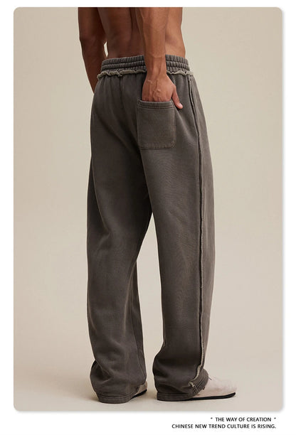 ZODF 2025 Winter Unisex Washed Fleece Straight Pants 400gsm Knitted Warm Loose Trousers HY1093
