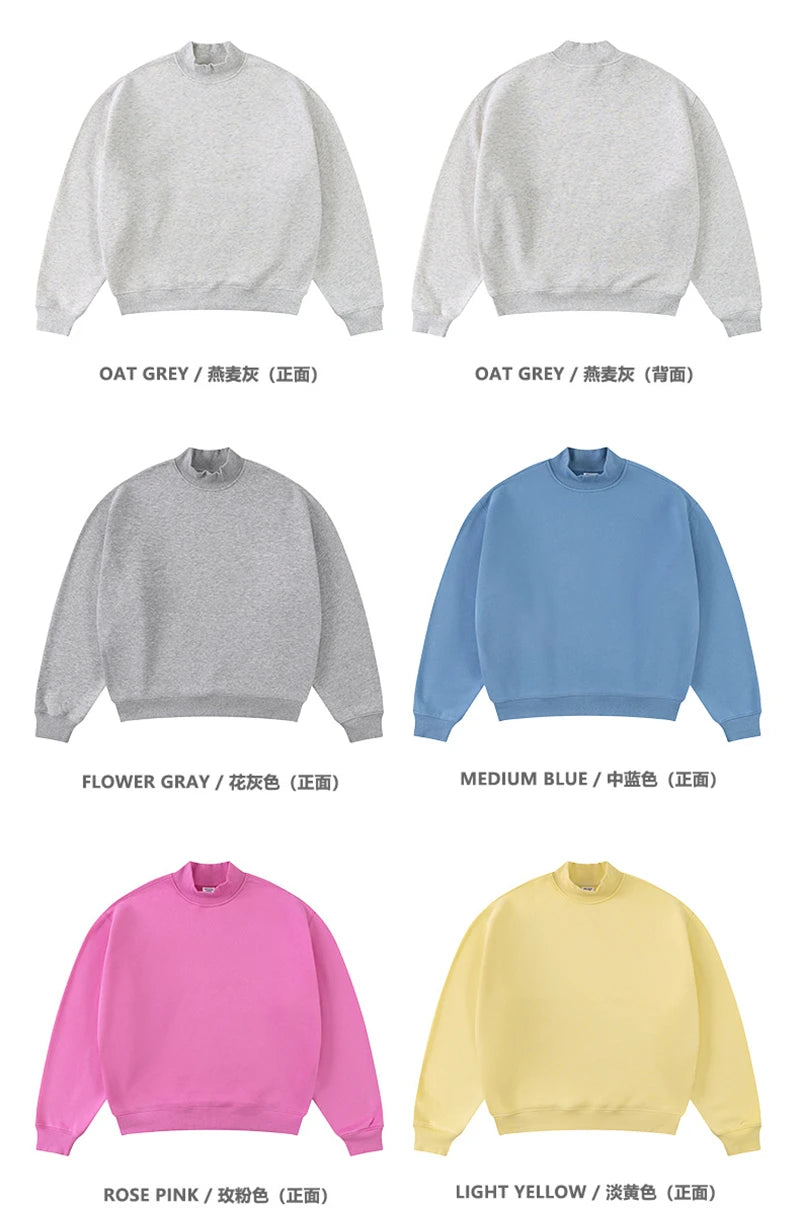 ZODF New Winter Man 345gsm Loose Fit Fleece Sweatshirt Unisex Cusual Boxy Warm Half Turtleneck Pullovers HY1181