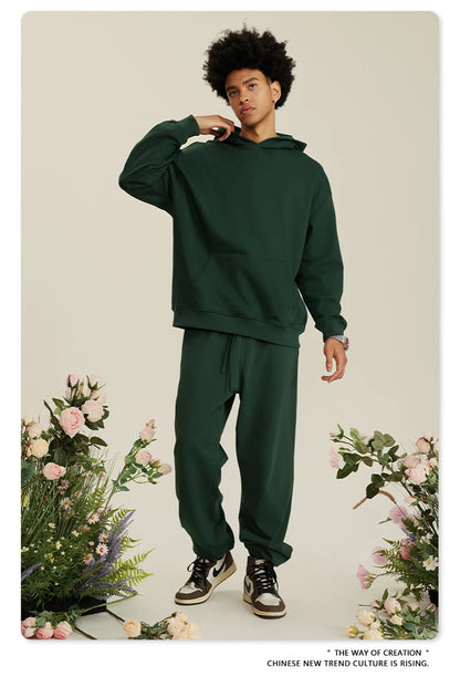 ZODF New Winter 440gsm Terry Hooded Hoodies For Men Retro Unisex Couple Loose Oversized Solid Pullovers Streetwears HY0664