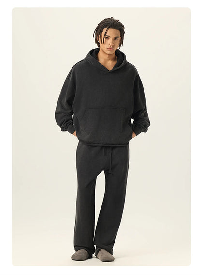 ZODF Retro Winter Men Washed 100% Cotton Boxy Hoodies Unisex Loose Fit Distressed Hooded Pullovers Coats Brand Outfits HY0048