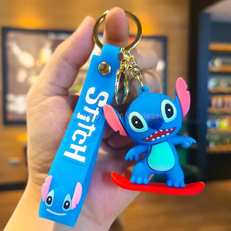 Anime Disney Keychain Mickey Mouse Minnie Lilo & Stitch Keyring Ornament Cartoon kawaii Key Chain Car Pendant Kids Toys Gift