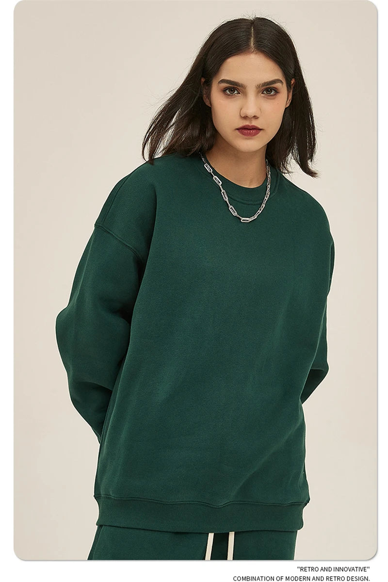 ZODF New 2025 Winter 350gsm Fleece Sweatshirts For Men Unisex Casual Loose Basic Solid O-Neck Thick Warm Pullovers HY0635