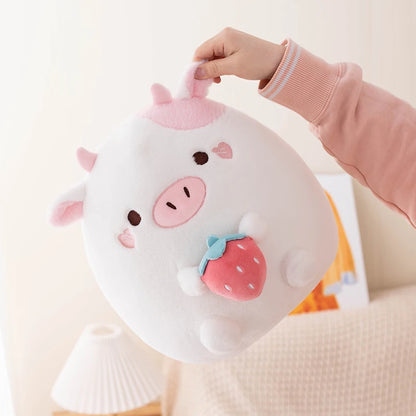 ZU New Arrival Kawaii Stuffed Animal Strawberry Cow Popcorn Cat Plushies Doll Huggable Fat Big Hug Pillow Sofa Bed Decor Cushion