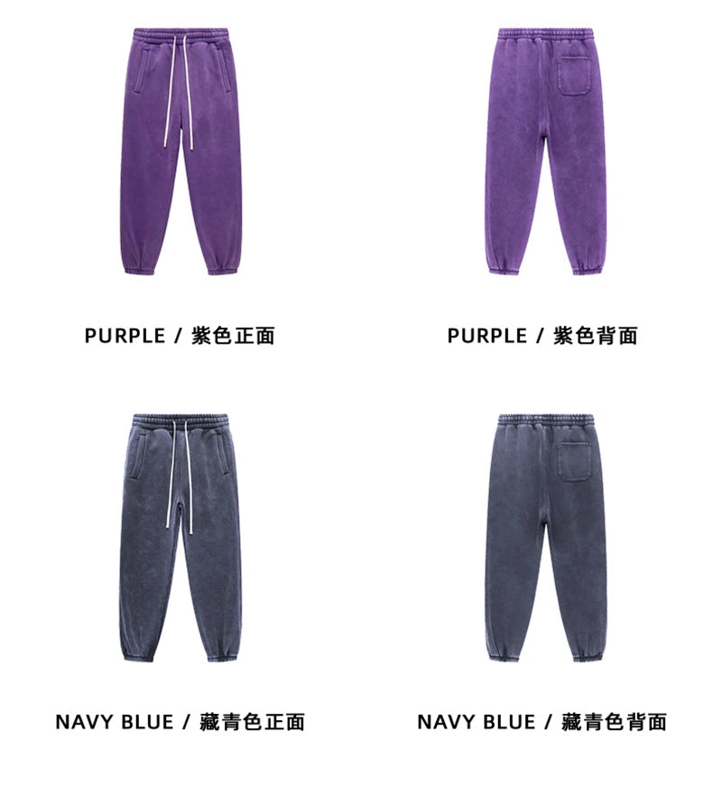 ZODF Vintage Men 360gsm Thick Fleece Sweatpants Women Unisex Loose Washed Distressed Warm Joggers Pants For Winter HY0749