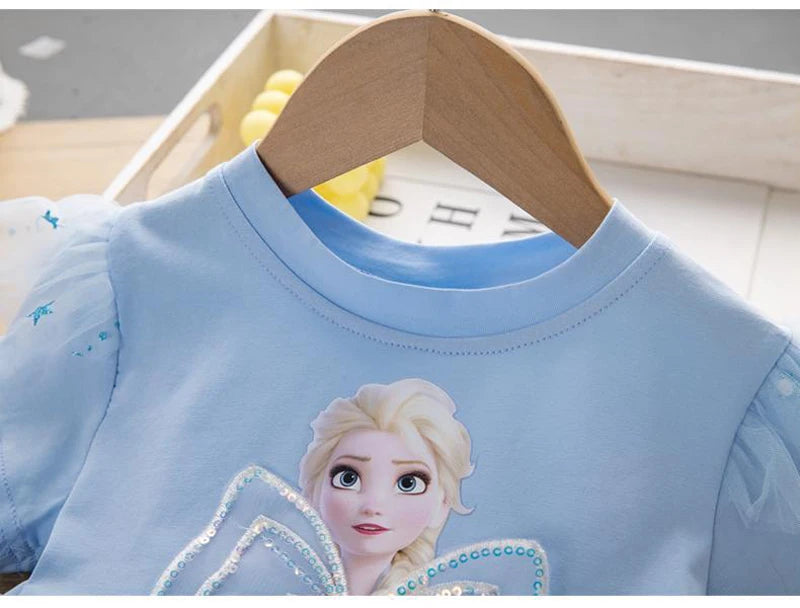 MINISO Girls Dress Blue Toddler Girl Mesh Lace Dress Summer Infant Fuffy Tulle Tutu Frozen Princess Dress 2 to 3 4 5 6 7 8Years