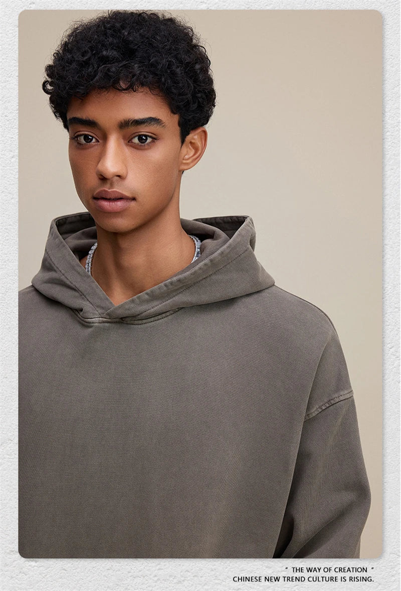 ZODF Retro Heavy Weight 480gsm Cotton Hoodies For Man Unisex Oversized Washed Distressed Hooded Pullovers Brand Coats HY1115
