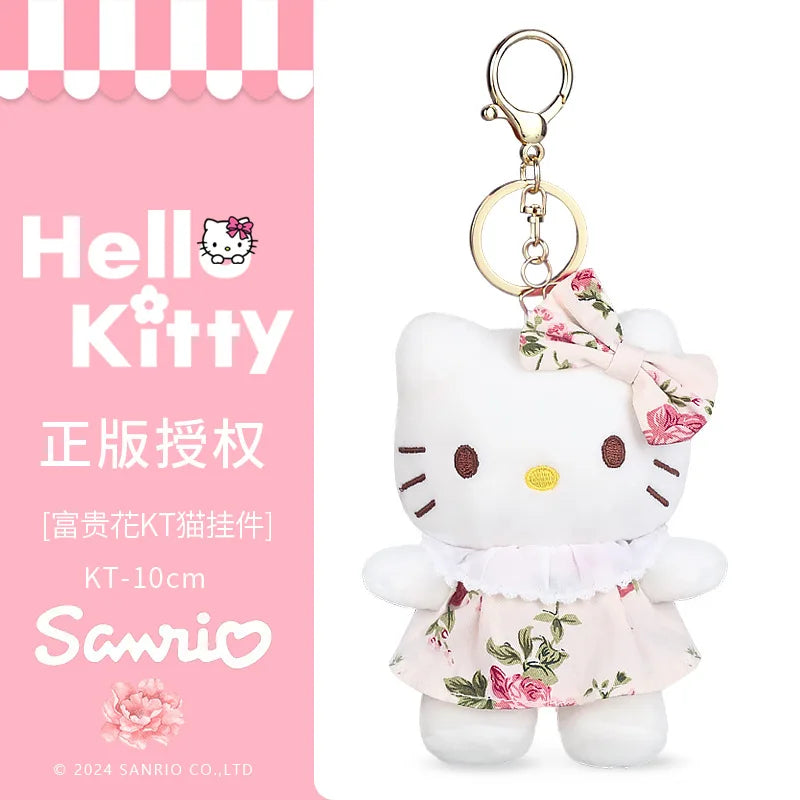 Genuine Sanrio Hello Kitty Cute Stuffed Keychain Car School bag Pendant Kids Plush Toy Keyring Plushier Strap Doll Birthday Gift