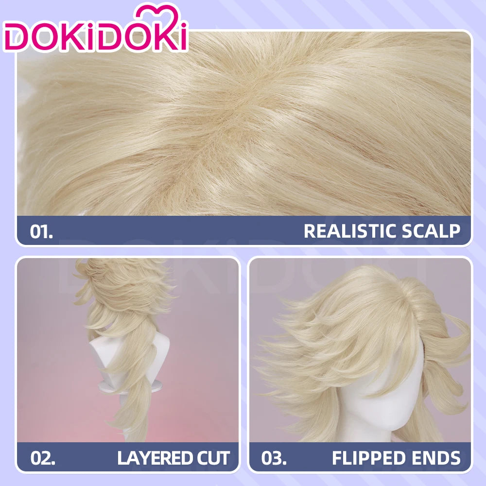 Doumaa Cosplay Wig Anime DokiDoki Men Golden 100cm Long Hair Doumaa Cosplay Heat Resistant Wig Free Cap
