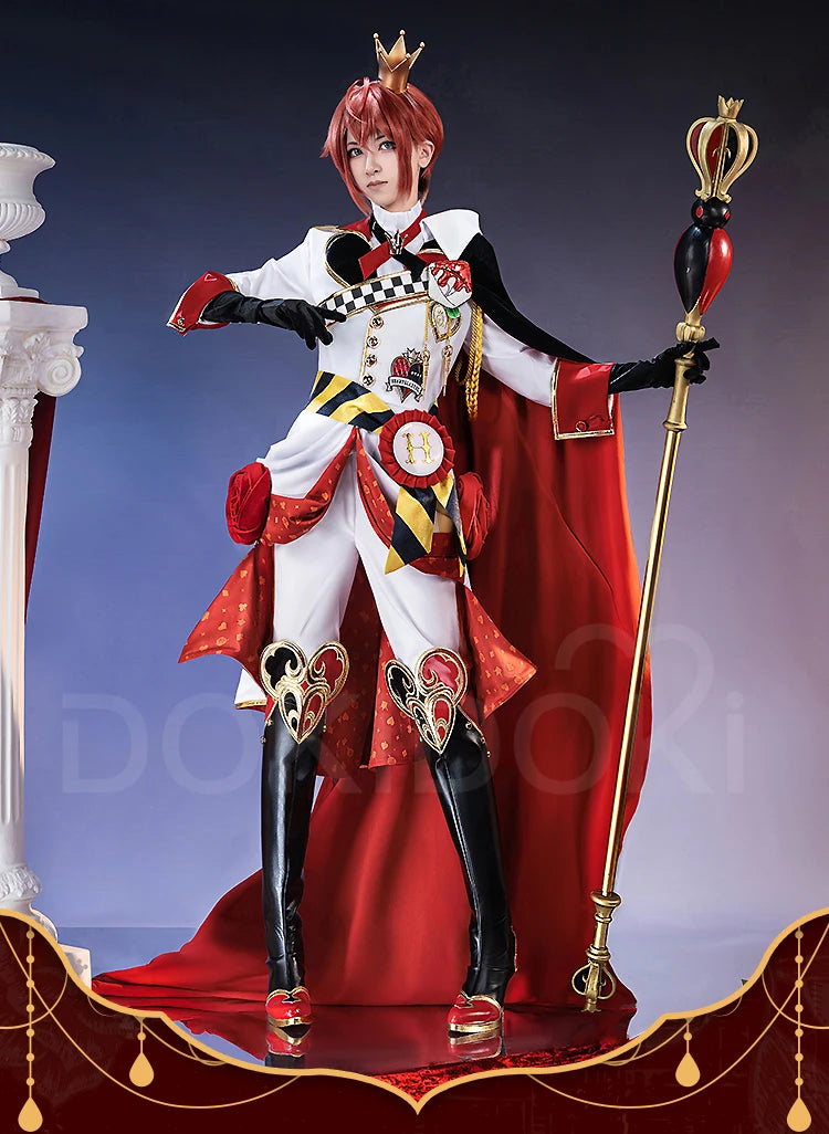 Riddle Cosplay Costume Anime【S-3XL】DokiDoki-SR Men Red King Uniform Halloween Riddle Rosehearts Cosplay Crown Plus Size