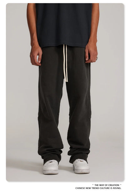 ZODF 2023 Spring Men 380gsm Washed Cotton Pants American Retro Unisex Loose Edge Oversized Straight Trousers Streetwears HY0537