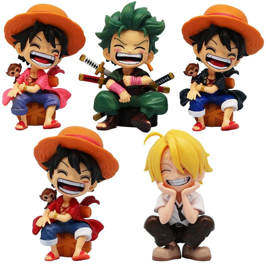 13cm One Piece Anime Figure Sitting Laughing Luffy Action Figures Kawaii Sanji Zoro Figurine Room Car Ornaments Collection Toys