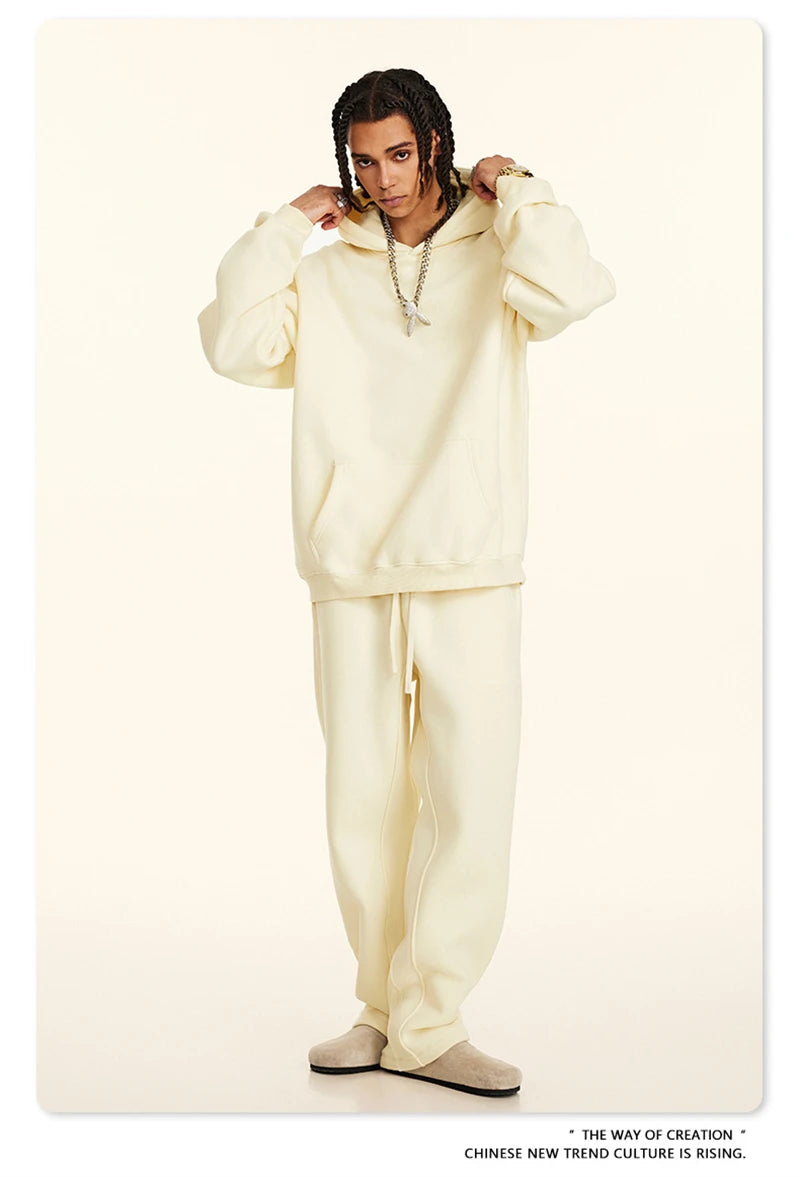 ZODF New 2024 Autumn Winter Men 345gsm Fleece Hoodies Unisex Women Relax Fit Warm Solid Hooded Pullovers Sweatshirts HY0863