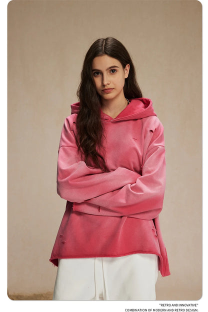 ZODF New Autumn Winter Men Monkey Washed Hoodies Unisex Disstressed Ripped Heavyweight Knitted 450gsm Hooded Pullovers HY0909