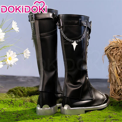 IN STOCK Flins Cosplay Shoes Game Genshin Impact DokiDoki Men Long Black Boots Kyryll Chudomirovich Flins Halloween Cosplay