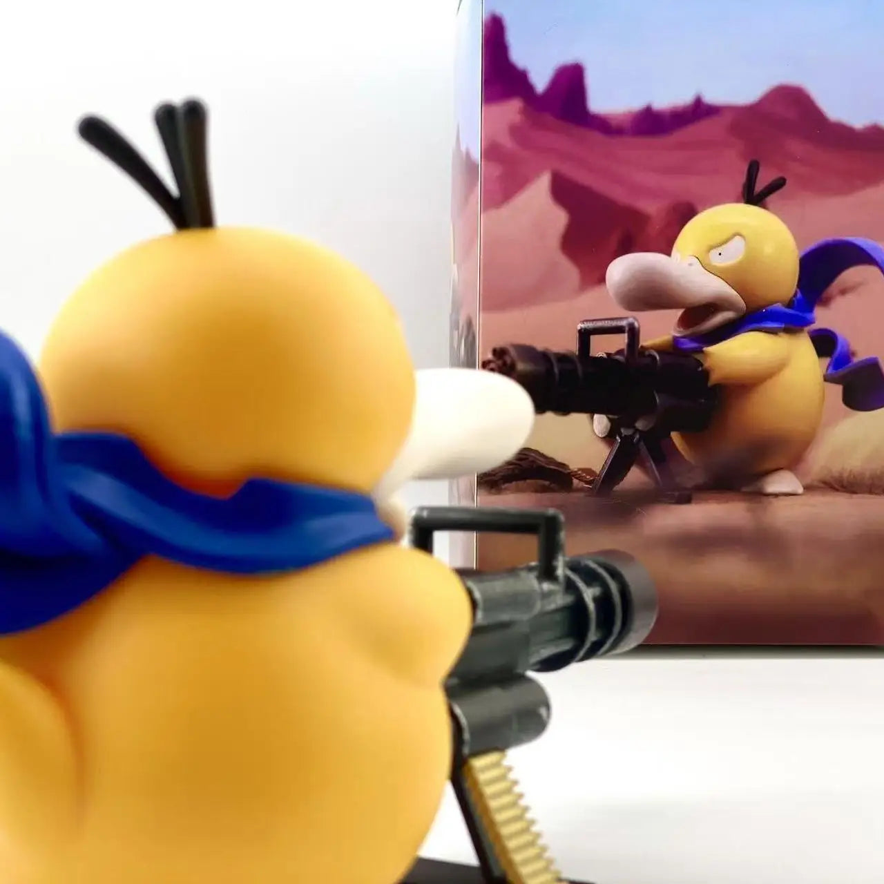 9-15cm Psyduck Anime Figure Gatling Gun Psyduck Action Figurine GK Collection Statue Model Car Ornament Desktop Decor Toys Gifts