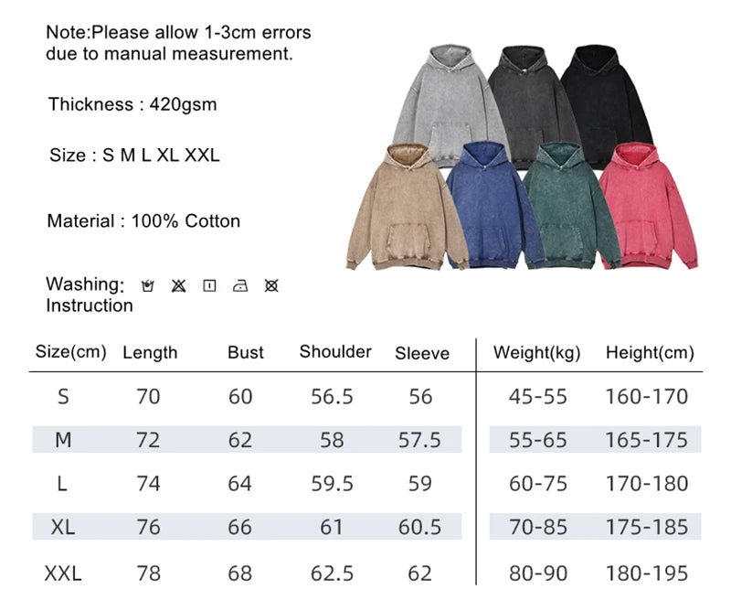 ZODF Autumn Winter Men 420gsm Heavyweight Washed Cotton Hoodie Streetwear Sweatshirt HY0307