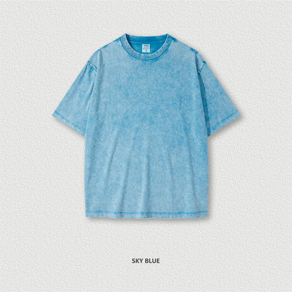 ZODF New Summer Men Washed Batik Cotton T Shirts Unisex American Retro High Street 270gsm Short Sleeve Tees Streetwear HY0489