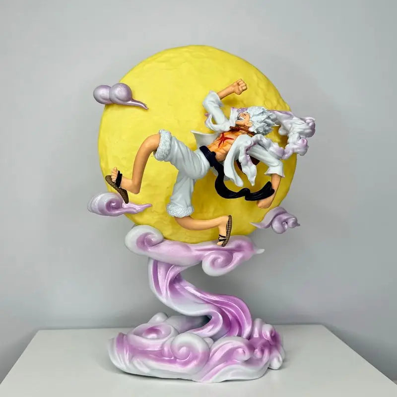 New 26cm One Piece Anime Periphery Figure Moon Nika Luffy Gear 5 With Moon Light Action Figure Gk Statue Model Home Decorations