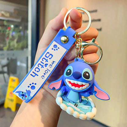 Disney Anime Cartoon Stitch Keychain Lilo & Stitch Cute Doll Keyring Fashion Couple Bag Ornament Key Chain Car Pendant Gift