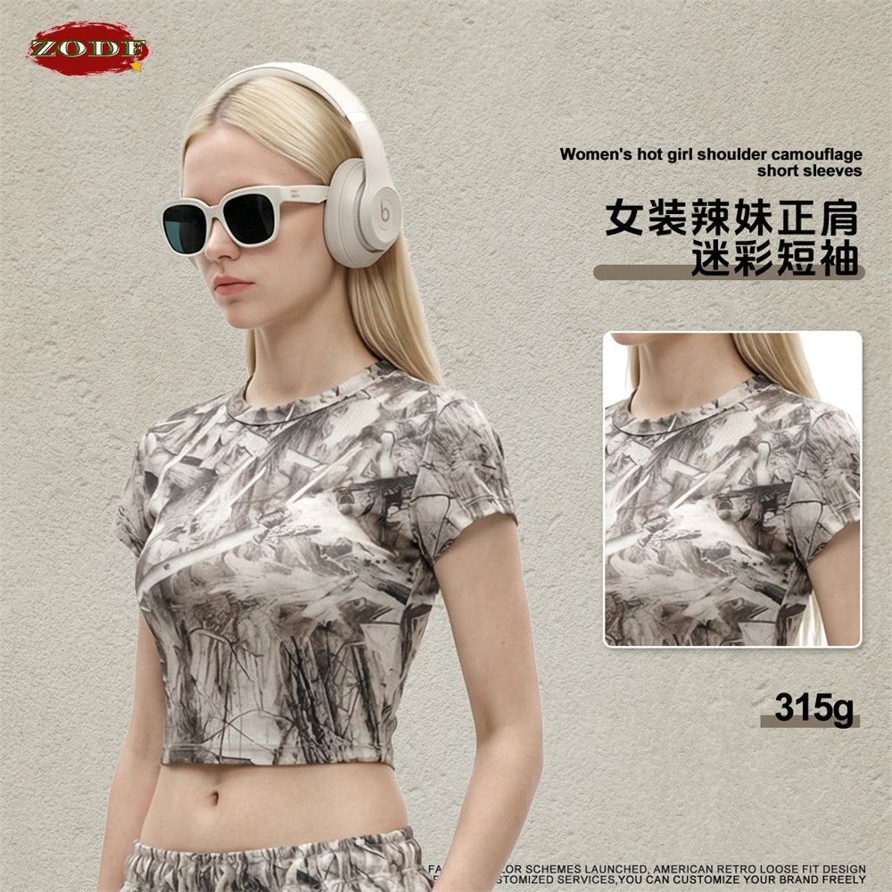 ZODF Sexy 2026 Summer Women Camouflage Printing Crop T-Shirts Hotsweet Girls O Neck Sport T Shirt Brand Tees HY1201