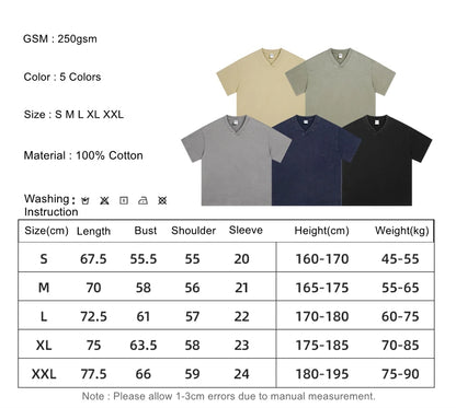 ZODF 2025 Men Summer 250gsm Batik Washed Cotton T-Shirts Retro Unisex Oversized V Neck Distressed T Shirt Brand Tees HY1067