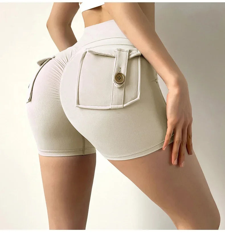 High Waist Yoga Shorts for Women with Pockets Scrunched Butt Push Up Gym Leggings Sexy Fitness Running Tights