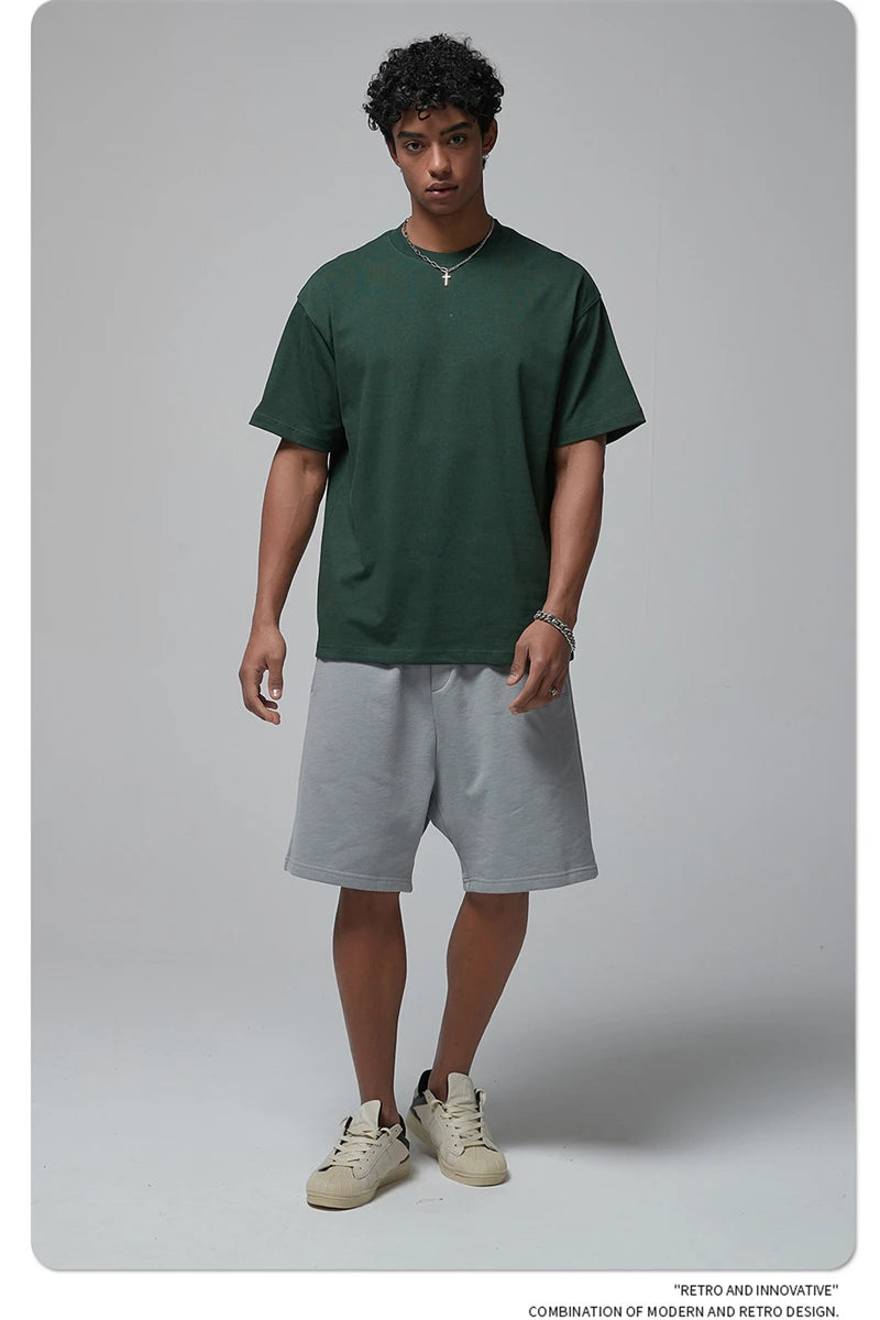 ZODF New Spring Summer Men 305gsm Cotton T Shirts Unisex Heavy Weight Oversized FG Noshrink Basic Solid T-Shirt Tees HY0165