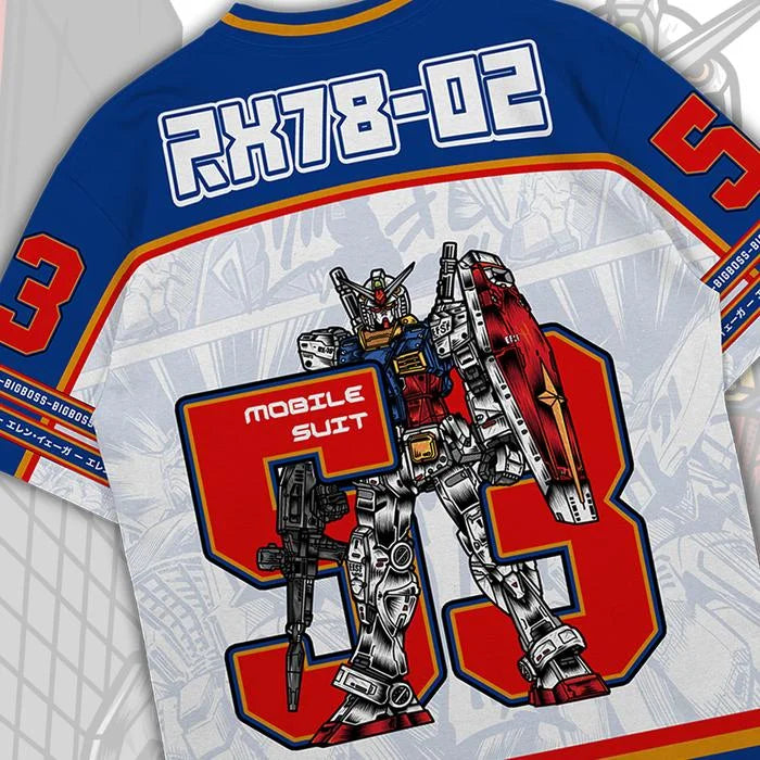 53 Jersey Gundam RX78 Anime Mecha  Y2k Korean Style Kpop Baseball Hockey T-shirt Fashion Streetwear Anime Daily Unisex Tops Tees