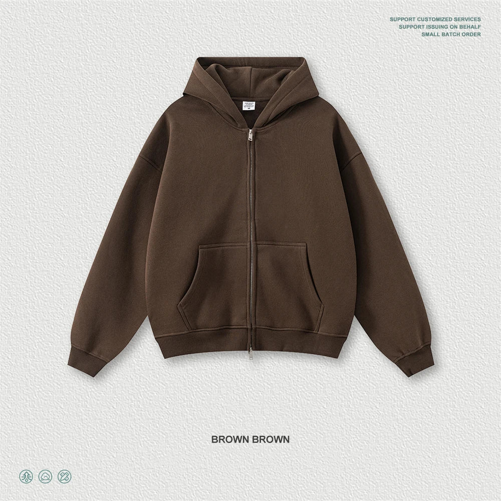 ZODF Fashion Winter 345gsm Boxy Fleece Zipper Hoodie For Men Unisex Cusual Loose Fit Warm Hooded Coat Outwears HY1178