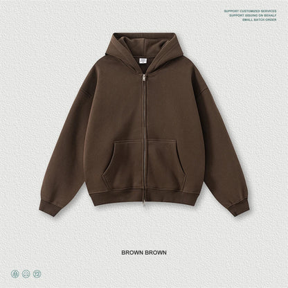 ZODF Fashion Winter 345gsm Boxy Fleece Zipper Hoodie For Men Unisex Cusual Loose Fit Warm Hooded Coat Outwears HY1178