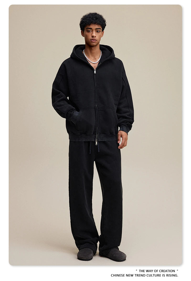 ZODF 2025 Winter Unisex Washed Fleece Straight Pants 400gsm Knitted Warm Loose Trousers HY1093