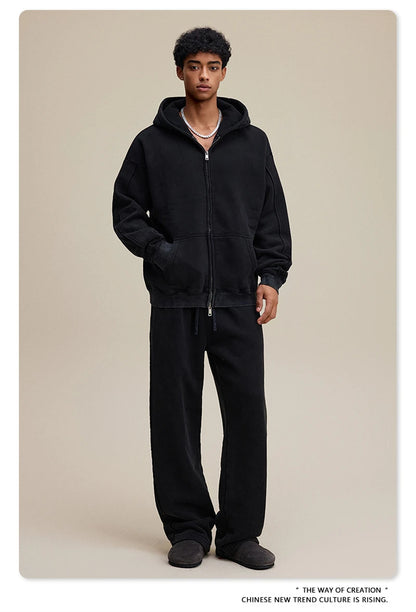 ZODF 2025 Winter Unisex Washed Fleece Straight Pants 400gsm Knitted Warm Loose Trousers HY1093