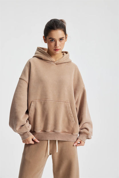 ZODF Retro 2025 Winter Man Washed Boxy Fleece Hoodies Unisex 370gsm Loose Hooded Pullovers Sweatshirt Streetwears HY1129