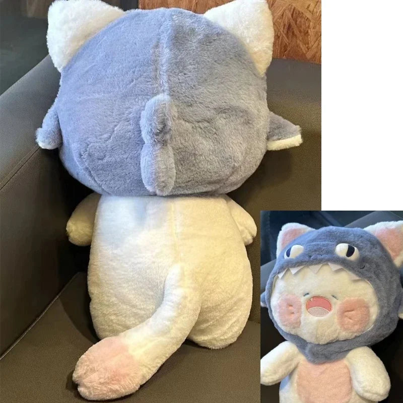 Cute Cosplay Shark Cat Plushie Sharks Hat Can be Removed Hooded Aniamls Kitten Plush Toy Doll For Girl Birthday Gift