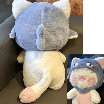 Cute Cosplay Shark Cat Plushie Sharks Hat Can be Removed Hooded Aniamls Kitten Plush Toy Doll For Girl Birthday Gift