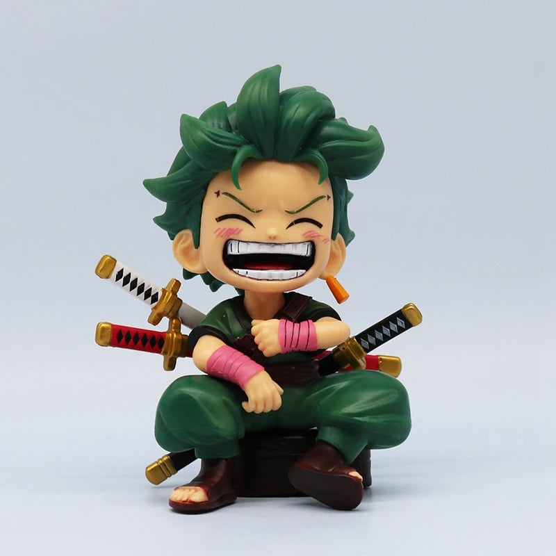13cm One Piece Anime Figure Sitting Laughing Luffy Action Figures Kawaii Sanji Zoro Figurine Room Car Ornaments Collection Toys