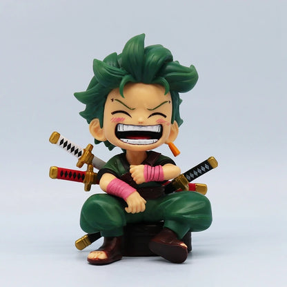 13cm One Piece Anime Figure Sitting Laughing Luffy Action Figures Kawaii Sanji Zoro Figurine Room Car Ornaments Collection Toys