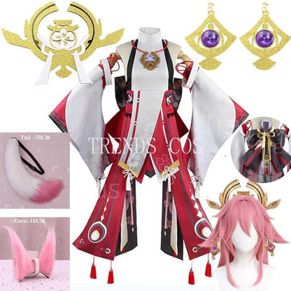 HOMCHEE TRENDS Genshin Impact Yae Miko Cosplay Set Adult Cotton Polyester