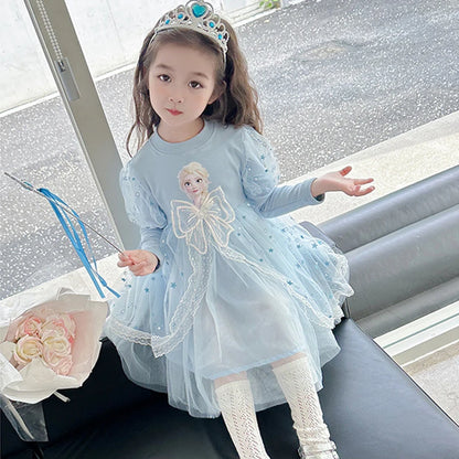 Toddler Girl Dress 2 to 3 4 5 6 7 8 9 Years Long Sleeve Princess Elsa Kids Dresses Blue Tutu Dress Children Clothes