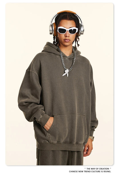 ZODF 2024 Winter Unisex Washed Fleece Hoodies 360gsm Warm Loose Retro Hooded Sweatshirts HY0870