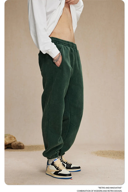 ZODF Retro Winter 360gsm Batik Washed Fleece Sweatpants Unisex Loose Drawstring Warm Joggers HY0714